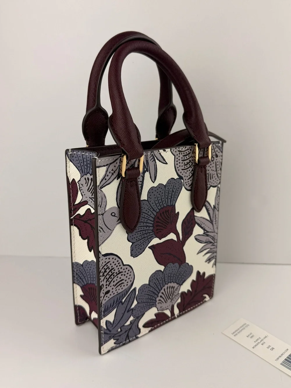 Tory Burch Emerson Printed Mini Shopper Tote Purple Wonderland Vine $395